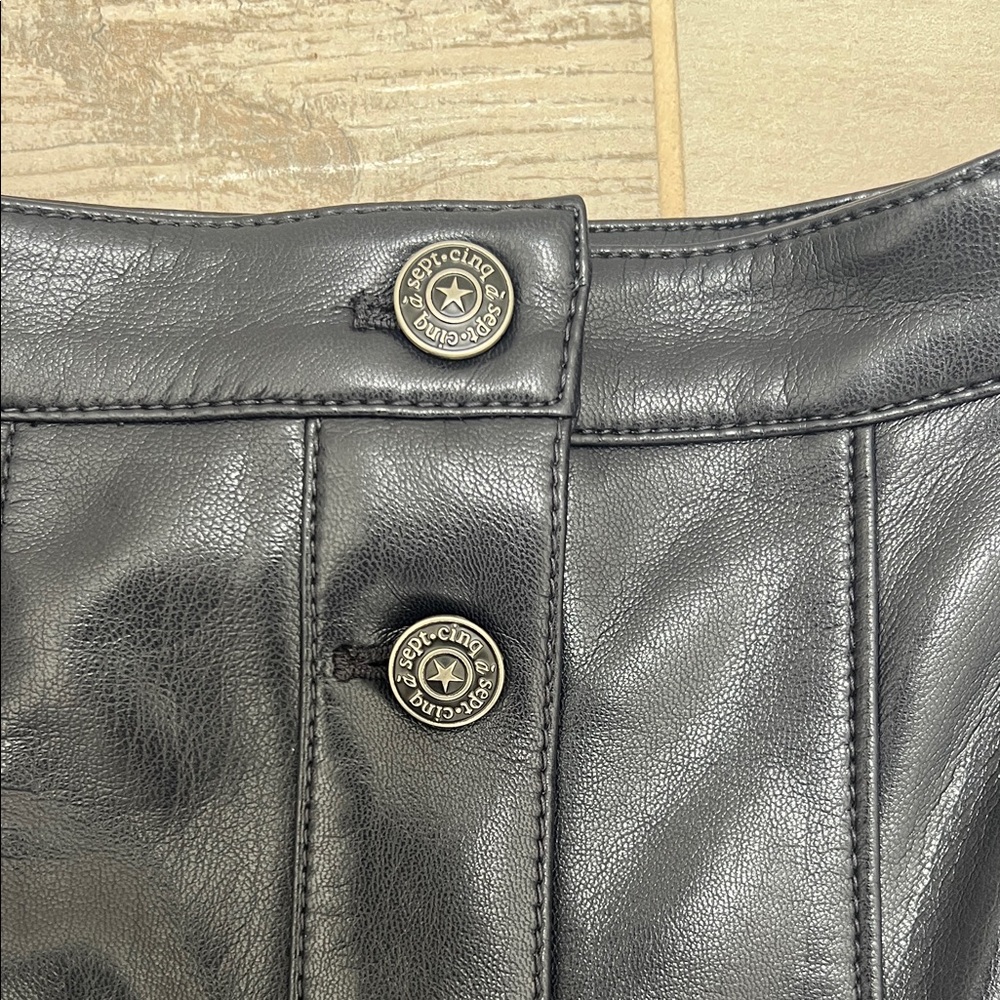 Cinq A Sept Button-Down Faux Leather Skirt - Picture 6 of 12